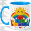 Rainbow Blocks Accent Mug, 11oz Ceramic Coffee Cup for Preschool Teachers