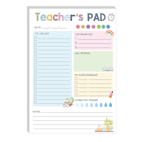 Rainbow Boho Teacher Notepad End of Year & Appreciation Gifts - To-Do List Pad Stationery Must-Have Supplies for Preschool, Elementary, Middle, and High School Teachers (B)