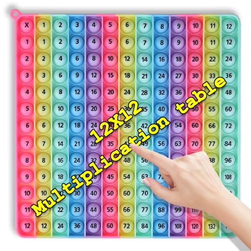 Rainbow Multiplication Table pop Fidget Toys Educational Math Learning Board Game, 12x12 Times Tables Practice, Colorful Silicone Push Bubble Sensory Toy (12 X12 Makar Multiplication Table)
