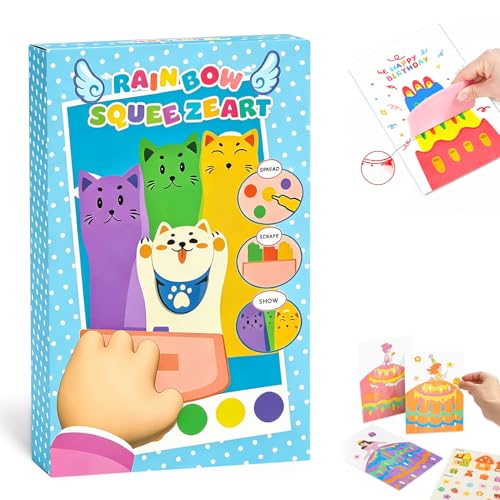 Rainbow Squeeze Art Kit, Creative Squeegee Painting Kit DIY Postcards Scratch Art Party Favors Novelty Birthday Gifts,2026 Upgrade Magic Rainbow Scratch Paper Art Set (A)