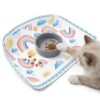 Rainbows Sun Feeding Mat, Blue Cloud Raindrops Blue Border Cartoon Waterproof Foldable Pet Cat Dog Food Mat Placemats for Cats Dogs Water Bowl 17.7x11.8in