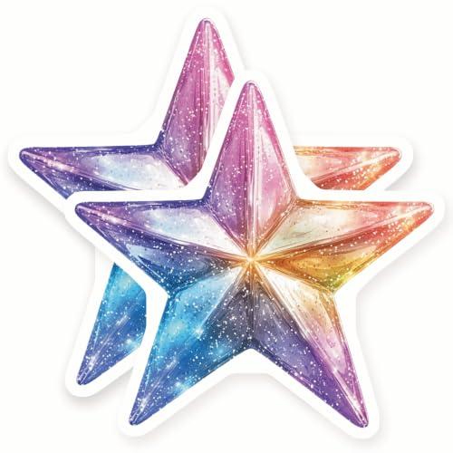 Rainbow Star Stickers - Holographic Sparkle Sticker - Iridescent Decal - Celestial Aesthetic - 2 Pack - 5" Wide Design - Adheres to Laptops, Tumblers, and More - Made in The USA - AQS39749