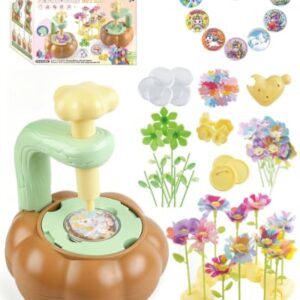 Rainbow World Flower Bouquet Craft Kit for Kids, 2 in 1 DIY Fabric Flower Toys with Button Making Machine, Embossing Press for Arts & Crafts, STEM Screen-Free Activity for 4-8 Year Old Girls Boys