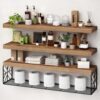 RALGEND Floating Shelves for Wall, 31.5" Wall Mounted Shelves Set of 3, 1.5" Thick Hanging Shelf Storage, Farmhouse Decor for Bathroom, Toilet, Bedroom, Living Room, Kitchen, Rustic Brown 8001BJBF