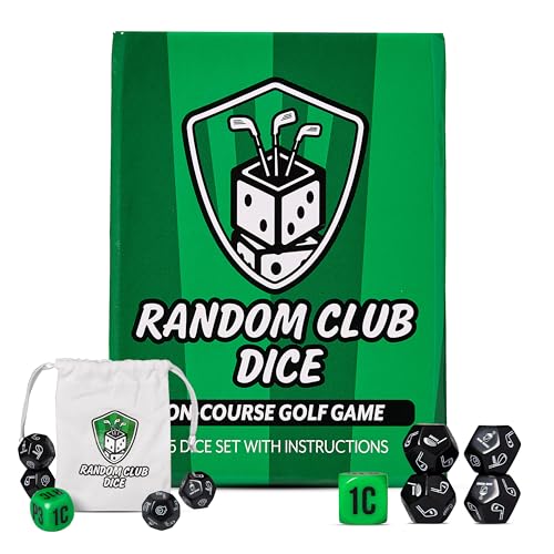 Random Club Dice On-Course Golf Dice Game – Fun Golf Dice Games Challenge for Golfers and Friends – Portable Dice Games On-Course Play – Includes 4 Random Club Dice, 1 Action Dice & Storage Bag