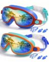 Rantizon Kids Swimming Goggles 2 Pack, Anti Fog&UV Swim Goggles for Boys Girls, No Leak Pool Beach Essentials for kid 3-14