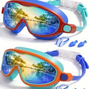 Rantizon Kids Swimming Goggles 2 Pack, Anti Fog&UV Swim Goggles for Boys Girls, No Leak Pool Beach Essentials for kid 3-14