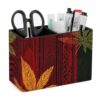 Rasta Leave Traditional Texture Desk Organizer PU Leather Caddy Holder