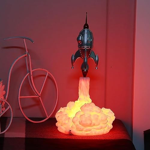 Ratdlyz Fire Dragon Ice Dragon Rocket 3D Printed Night Light USB Rechargeable Cloud Spitting Dragon Lamp Cool Blue Dragon Figurine LED Bedside Decor Lamp Fantasy Themed Bedroom Atmosphere Light