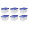Ratoyal 72 Quart Plastic Storage Containers, Clear Stackable Storage Bins with Blue High-Top Lids, 6-Pack Organization Totes for Home & Garage