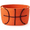RattanView Basketball Cotton Rope Basket, Brown Woven Storage with White Stitch Pattern, 15 x 9 x 10 in, Empty Basketball Gift Organizer for Books, Room and Sports Decor