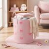 RattanView Pink Bow Laundry Basket Hamper Coquette Bow Laundry Basket Cotton Rope Large Pink Hamper Bin 15 x 17.7 Inches Girls Room Storage Decor for Blanket Toys Clothes Organization