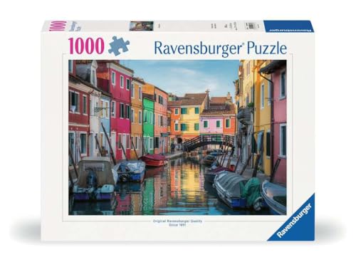 Ravensburger - Burano, Italy - 1000 Piece Jigsaw Puzzle - Stunning, Vivid Imagery of Gondolas & Canal-Side Homes - Colorful Water Scene - Ideal Gift - Frameable Art - Puzzles for Adults