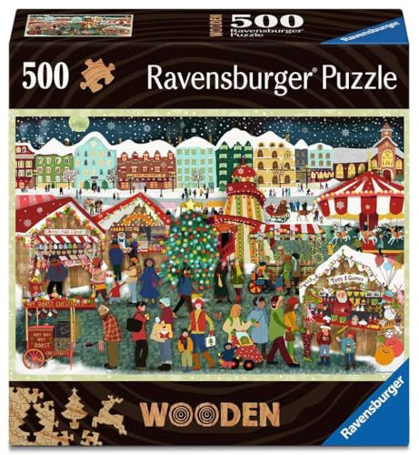 Ravensburger Christmas Market Charm – 500 Piece Jigsaw Puzzle | Festive Stalls & Twinkling Lights | A Cozy Holiday Adventure