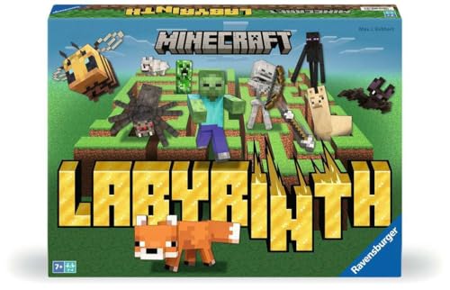 Ravensburger Minecraft Labyrinth - A Strategic Maze Challenge Featuring Steve, Alex, Creepers, Spiders,Llamas, and More - Fun Family Game for 2-4 Players - Ages 7 and Up