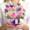 Rayilyn Happy Birthday Musical Cards for Women Mom, 3D Pop-Up Greeting Card with Light & Music, 10 Inch Peony & Gerbera Flower Bouquet & Butterflies Design Gift Card for Woman, Lady, Sister