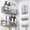 RAZVORA Shower Caddy, Wall Mounted Bathroom Shelf Organizer with Hooks, No Drilling Required