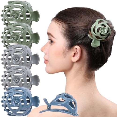 RC ROCHE 6 Pcs Bun Makers for Womens Hair Claw Clip for Updos Bird Nest Ballet Ballerina Piece French Round Holder Net Donut Shell Dome Jumbo Extra, Large Whispers of Earth Collection