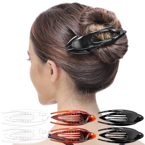 RC ROCHE 6 Pcs Flat Hair Clips Big Claw for Thick Hair French Duckbill Women No Slip Side Slide Curved Alligator Concord Strong Grip Hold Volume Lay Down Clamp, Small Clear Brown and Black