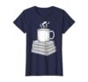 Reading Teacher Steaming Mug and Books Illustration T-Shirt, Women, Navy Blue, 3X-Large