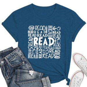 Read Shirt for Women-Cute Bookworm Short Sleeve Readers Gonna Read Tee Shirt Gift for Book Lovers Tee Tops B-Blue