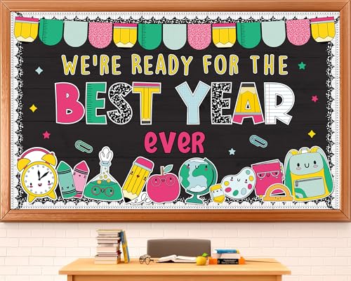 Ready for the Best Year Ever Bulletin Board Back to School Bulletin Board Decor Composition Notebook Classroom Decorations Apple Ruler Pencil Cutouts for First Day of School Door Wall Chalkboard Decor