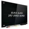 Real Glass Dry Erase Board, 18" x 24", Tempered Glass Surface, Frameless Wall Mount, with 4 Assorted Color Markers and Eraser, by Better Office Products (Jet Black)