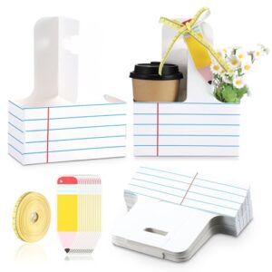 Reallnaive 24 Set Back to School 2 Cup Drink Carrier with Handle Blue Lined Cardboard Carrier Teacher Appreciation Gifts with Greeting Card Kraft Coffee Caddy Flower Holder for Classroom Party Favors