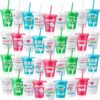 Reallnaive 36 Pcs Mahjong Plastic Cups Bulk with Lids and Straw Reusable Mahjong Theme Party Tumblers for Mahj Lovers, Game Night Family Play Day Theme Birthday Party Decor (16oz)