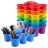 Reallnaive 6 Pack Classroom Caddy Plastic Cup Crayon Pen Holder with Handle, 6-hole Cup Storage Art Caddies Table Organizer for Drink Delivery Pencil Pen School Office Art Crafting (Bright Colors)