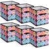 Reallnaive 6 Pcs 11 Inch Composition Fabric Storage Cubes Smile Face Fabric Storage Bins Foldable Baskets with Handles Collapsible Cubes Organizer for School Closets Books Clothes Organization Shelves