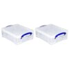 Really Useful Box 2 Pack Storage Bins, Clear Plastic Stackable Organizing Totes, 8.1 Liter