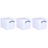 Really Useful Box 35 Liter Extra Strong Plastic Storage Box with XL Snap Lid and Clip Lock Handle for Lidded Home and Item Storage Bin, 3 Pack, White