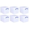 Really Useful Box 35 Liter Extra Strong Plastic Storage Box with XL Snap Lid and Clip Lock Handle for Lidded Home and Item Storage Bin, 6 Pack, White