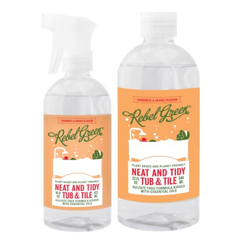 Rebel Green Neat and Tidy Tub & Tile Bathroom Cleaner Spray - Plant-Based Formula for Showers, Sinks, Tubs, Toilets, and Tile - Chamomile & Orange Blossom - 32oz/16oz Combo Pack