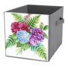 Reccmeny Floral Pink Roses Light Blue Hydrangea Cube Storage Bins
