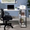Rectangular Writing Desk with Side Shelf, Antique White