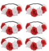 Red and White Rose Flower Crown Headband for Canadian Festivals, 6 Pack, 8cm Blooms