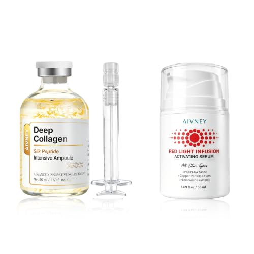 Red Light Therapy Serum & Deep Collagen Silk Peptide Ampoule Set – Anti-Aging Face & Neck Bundle with Salmon DNA PDRN, Copper Peptides & Niacinamide for Firming, Lifting & Wrinkle Reduction