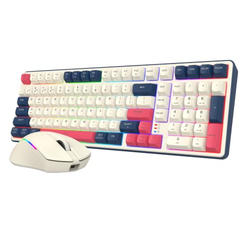 Redragon S174 Gaming Keyboard and Mouse Wireless with Tri-Mode, RGB Keyboard and 5000 DPI 61G Ultra-Light Gaming Mouse, Computer Keyboard Creamy Cute with Number Pad BT/2.4GHz/USB-C - Beige