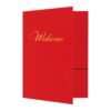 Red Welcome Folder with Two Pockets Gold Foil 25pk 12x9” HR Professional Meeting Linen for Church Visitor New Hire Employee Client