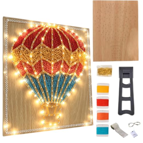 ReekyTrad DIY String Art Kit for Adults, 3D Hot Air Balloon with LED Lights & Crystal Rhinestone Border, Wooden Nail & Yarn Craft Set for Home Wall Decor, Birthday Christmas Gift for Craft Lovers