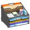 ReePlan Desk File Organizer, 4 Letter Trays and 2 Upright Sections, Black