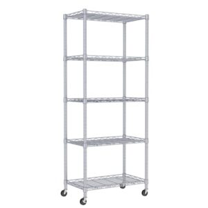 REGILLER 5-Wire Shelving Metal Storage Rack Adjustable Shelves,Standing Storage Shelf Units for Laundry Bathroom Kitchen Pantry Closet(Silver,11.8" D x 21.2" W x 55" H,With Wheels)