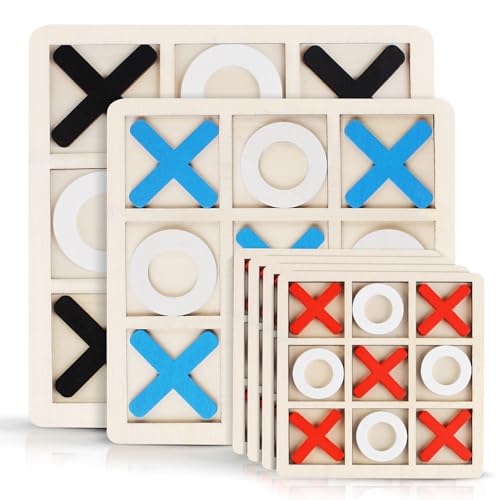 REGUICORP 6 Pack Tic Tac Toe Board Game, 3 Sizes Wooden Tic Tac Toe Game, Tic Tac Toe Coffee Table Decor, Classical Family Board Games for Family, Classroom, Road Trip, Travel, Strategy Toys