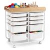 RELAX4LIFE 10-Drawer Rolling Cart with Drawers - Mobile Art Craft Organizer w/Wooden Top, Lockable Wheels, Metal Frame & Handles, Utility Storage Cart for Office Study School Classroom (White)