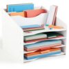 Relaxdays document tray, A4, 6 compartments, office/home, HxWxD: 30 x 33 x 33 cm, desk organiser, white