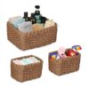 Relaxdays Woven, Set of 3, 2 Sizes, Storage Box, Cupboard & Shelf, Paper Rope, Decorative Baskets, Brown, 14 x 28 x 22 cm
