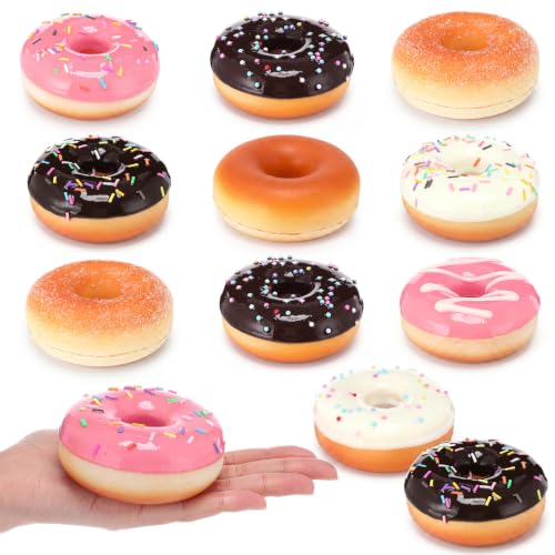 Relaxgiant 12 Pcs Fake Donuts Realistic Artificial Doughnut Model 3.35 Inches Assorted Realistic Fake Food for Display Faux Dessert Party Bread Decorations Photography Props Food Model Kitchen