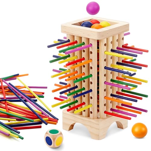 Relaxgiant Montessori Wooden Board Game with Colorful Sticks, Dice & Balls, Math & Counting Educational Toy for 3-6 Year Olds, Motor Skills for Family & Travel, Fun Gift for Game Night(Square)